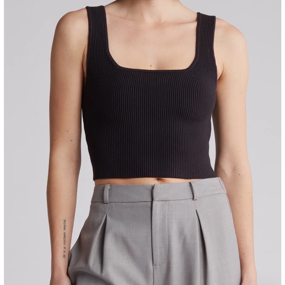 Black Ribbed Knit Crop Tank Top